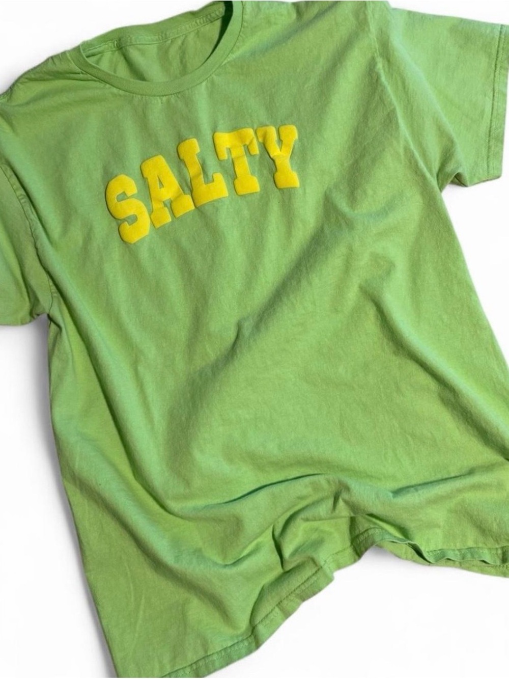 Womens SALTY' Graphic Tee - Lime Green with Yellow Text